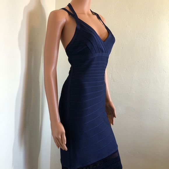 Herve Leger L Navy Blue Bandage Dress - Picture 5 of 11